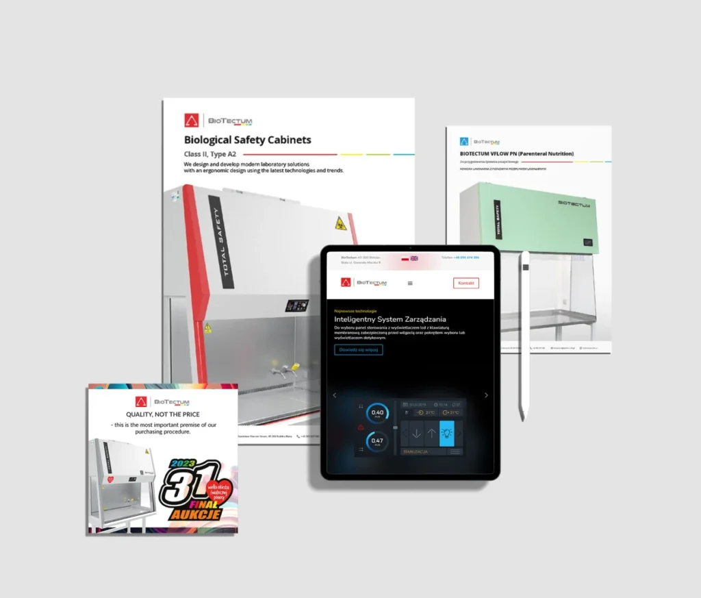 Strony internetowe, aplikacje i identyfikacja wizualna dla różnych marek przedsiębiorstwa z branży technologiczno-przemysłowej